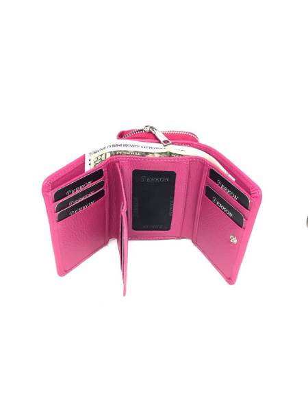 Derkon Her Çantaya Sığabilecek Ufak Kullanışlı Hakiki Deri Pembe Bayan Cüzdanı