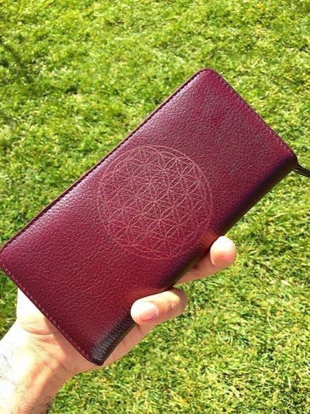 Derkon Yaşam Çiçeği Baskılı Hakiki Deri Bordo Kadın Cüzdanı