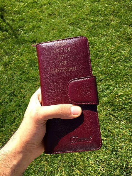 Derkon Yaşam Çiçeği Baskılı Hakiki Deri Bordo Kadın Cüzdanı