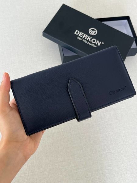 Derkon Dıştan Patlı Kibar Hakiki Deri Lacivert Kadın Cüzdanı