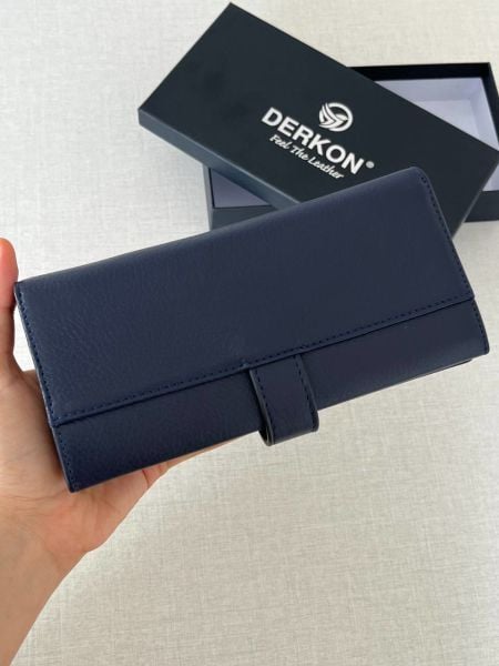 Derkon Dıştan Patlı Kibar Hakiki Deri Lacivert Kadın Cüzdanı
