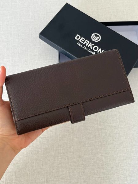 Derkon Dıştan Patlı Kibar Hakiki Deri Kahverengi Kadın Cüzdanı