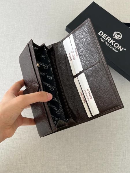 Derkon Dıştan Patlı Kibar Hakiki Deri Kahverengi Kadın Cüzdanı