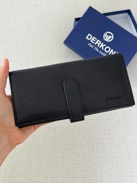 Derkon Dıştan Patlı Kibar Hakiki Deri Siyah Kadın Cüzdanı