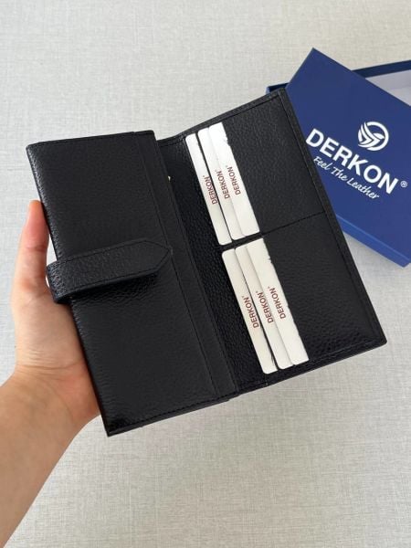 Derkon Dıştan Patlı Kibar Hakiki Deri Siyah Kadın Cüzdanı