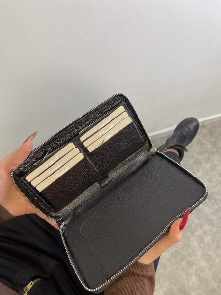 Derkon HAKİKİ DERİ UNISEX TELEFON ve KALEM BÖLMELİ Siyah CÜZDAN