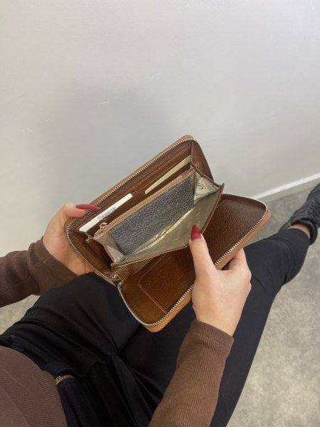 Derkon HAKİKİ DERİ UNISEX TELEFON ve KALEM BÖLMELİ Taba CÜZDANI