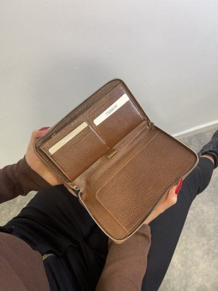 Derkon HAKİKİ DERİ UNISEX TELEFON ve KALEM BÖLMELİ Taba CÜZDANI