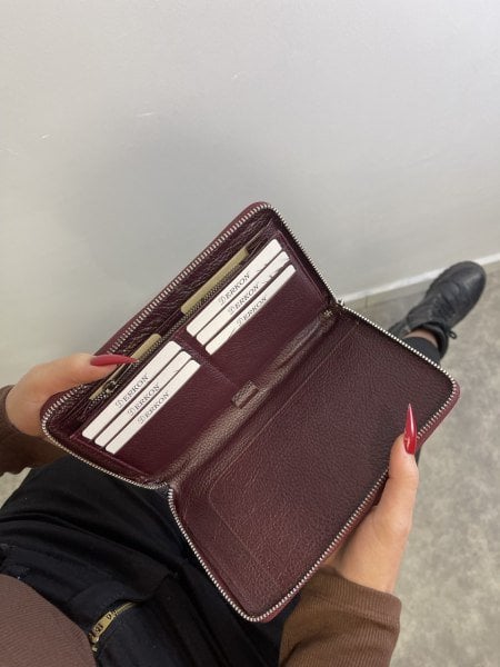 Derkon HAKİKİ DERİ UNISEX TELEFON ve KALEM BÖLMELİ Bordo CÜZDANI