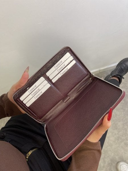 Derkon HAKİKİ DERİ UNISEX TELEFON ve KALEM BÖLMELİ Bordo CÜZDANI