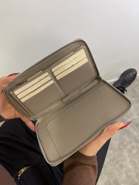 Derkon HAKİKİ DERİ UNISEX TELEFON ve KALEM BÖLMELİ Vizon CÜZDANI