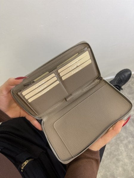 Derkon HAKİKİ DERİ UNISEX TELEFON ve KALEM BÖLMELİ Vizon CÜZDANI
