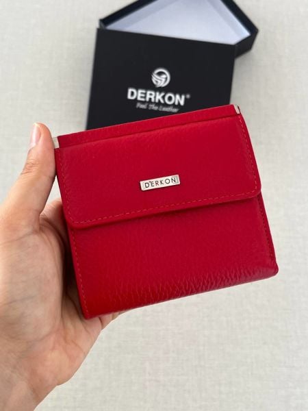Derkon Juno Hakiki Deri Mini Kırmızı Cüzdan