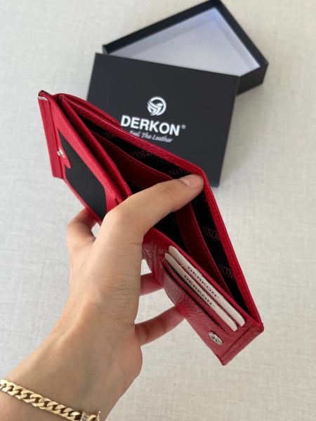 Derkon Juno Hakiki Deri Mini Kırmızı Cüzdan