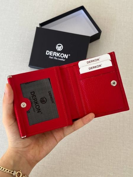 Derkon Juno Hakiki Deri Mini Kırmızı Cüzdan
