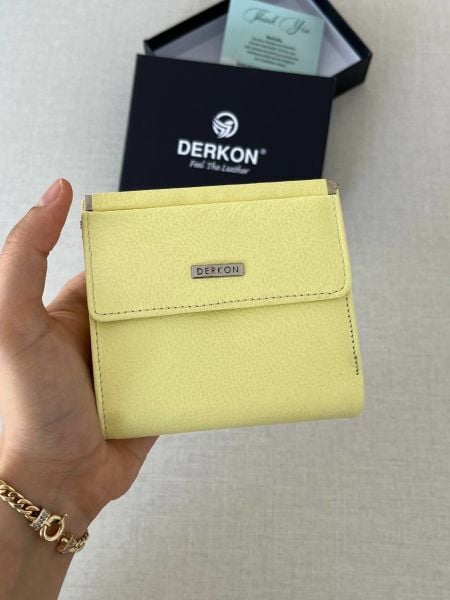 Derkon Juno Hakiki Deri Mini Limon Sarısı Cüzdan