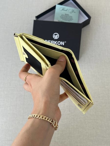 Derkon Juno Hakiki Deri Mini Limon Sarısı Cüzdan