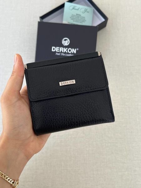 Derkon Juno Hakiki Deri Mini Siyah Cüzdan