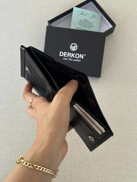 Derkon Juno Hakiki Deri Mini Siyah Cüzdan