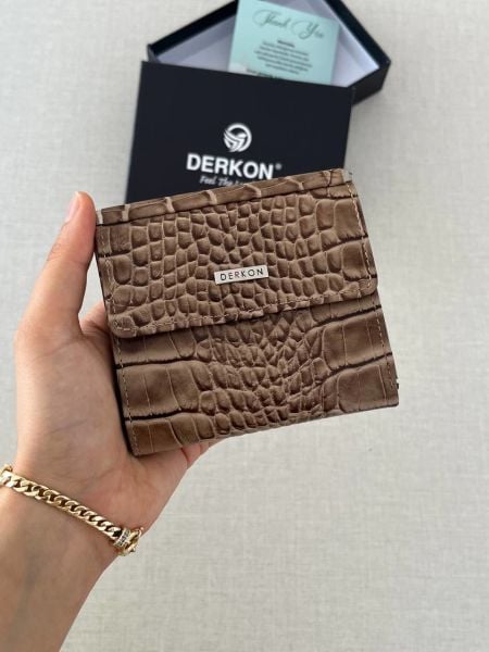 Derkon Juno Hakiki Deri Mini Timsah Desenli Vizon Cüzdan