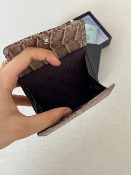 Derkon Juno Hakiki Deri Mini Timsah Desenli Vizon Cüzdan