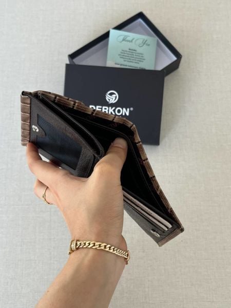 Derkon Juno Hakiki Deri Mini Timsah Desenli Vizon Cüzdan