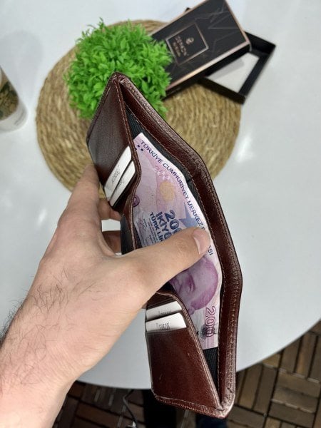 Derkon KATLAMALI HAKİKİ DERİ Kahverengi ERKEK CÜZDAN & KARTLIK