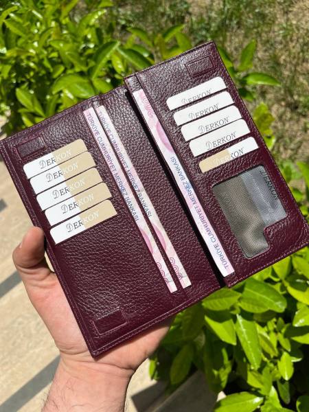 Mıknatıslı Telefon Bölmeli Hakiki Deri cüzdan Bordo Rengi