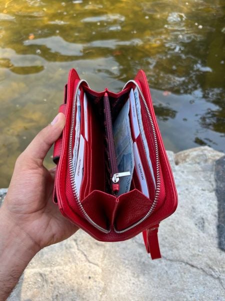 Derkon Oslo Telefon Bölmeli Elden Tutmalı Kırmızı Cüzdan