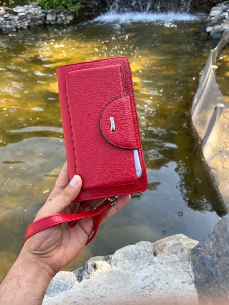 Derkon Oslo Telefon Bölmeli Elden Tutmalı Kırmızı Cüzdan