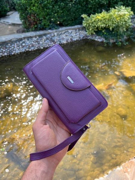 Derkon Oslo Telefon Bölmeli Elden Tutmalı Mor Cüzdan