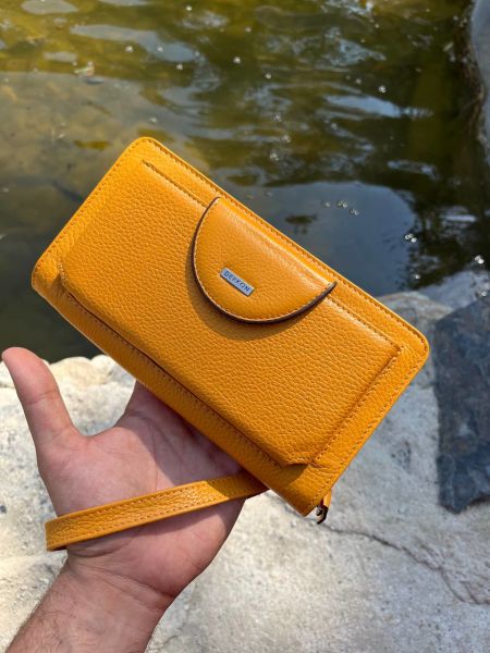 Derkon Oslo Telefon Bölmeli Elden Tutmalı Sarı Cüzdan