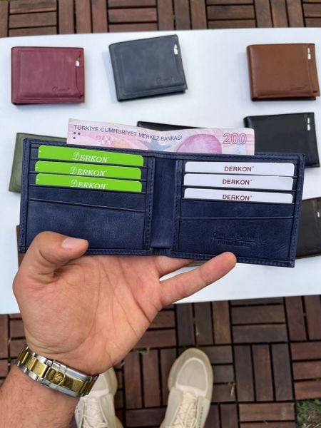 Derkon NOYİ VİNTAGE DERİ İÇTEN ÇIKMALI Lacivert CÜZDAN