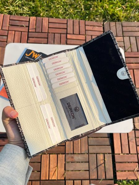 Derkon Hakiki Deri Kullanışlı Kadın Cüzdanı Timsah Desenli  Gri