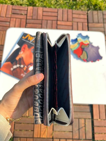 Derkon Hakiki Deri Kullanışlı Kadın Cüzdanı Timsah Desenli  Gri