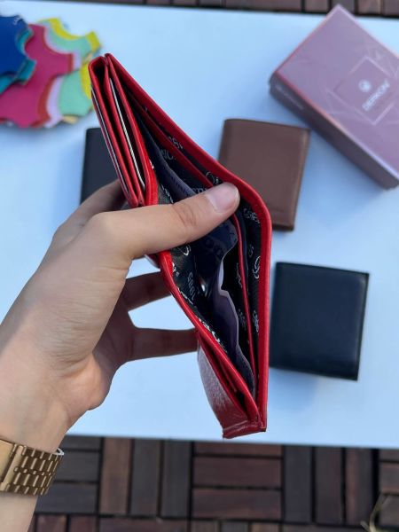 Derkon Monaco Hakiki Deri Erkek Cüzdanı kırmızı