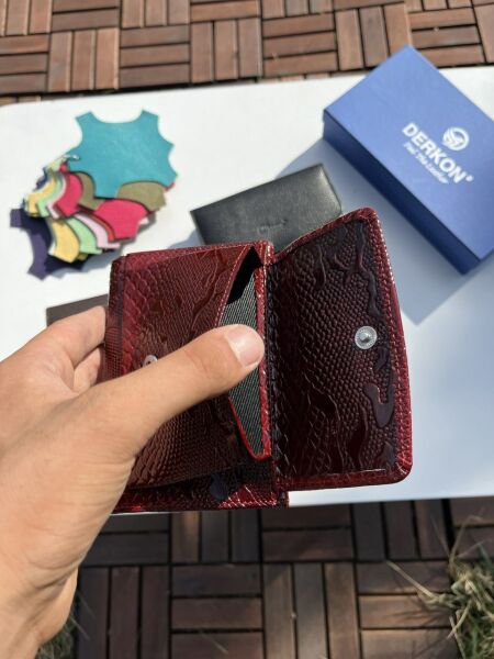 Yeni Model Hakiki Deri Kadın Cüzdanı Timsah Desenli Kırmızı