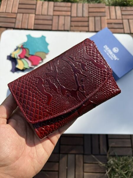 Yeni Model Hakiki Deri Kadın Cüzdanı Timsah Desenli Kırmızı