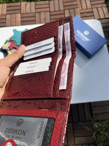 Yeni Model Hakiki Deri Kadın Cüzdanı Timsah Desenli Kırmızı