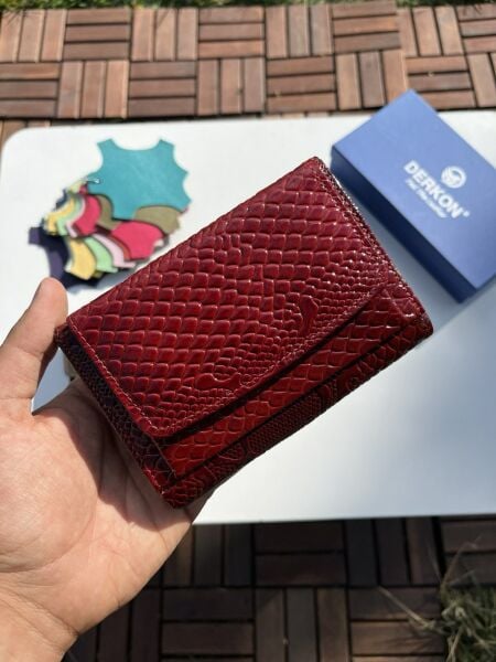 Yeni Model Hakiki Deri Kadın Cüzdanı Timsah Desenli Kırmızı