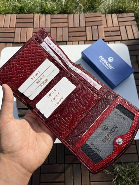 Yeni Model Hakiki Deri Kadın Cüzdanı Timsah Desenli Kırmızı