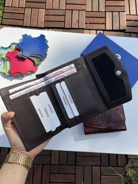 Yeni Model Hakiki Deri Kadın Cüzdanı Kahverengi