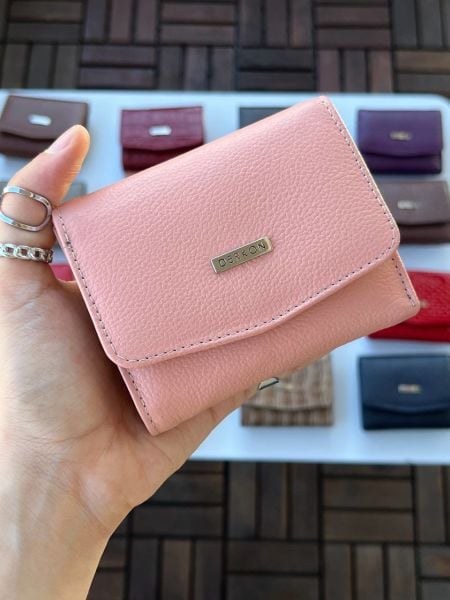 DERKON UFAK KULLANIŞLI CASSY MODEL %100 HAKİKİ DERİ  PUDRA PEMBESİ CÜZDAN