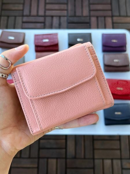 DERKON UFAK KULLANIŞLI CASSY MODEL %100 HAKİKİ DERİ  PUDRA PEMBESİ CÜZDAN