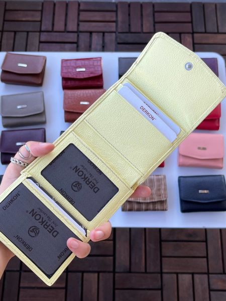DERKON UFAK KULLANIŞLI CASSY MODEL %100 HAKİKİ  DERİ LİMON SARISI CÜZDAN