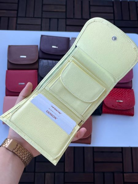 Derkon Luisy Model Hakiki Deri Fermuar Detaylı Kadın Cüzdanı Limon Sarısı
