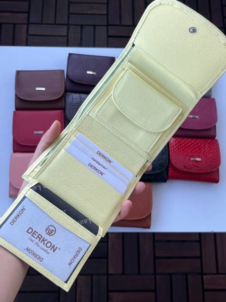 Derkon Luisy Model Hakiki Deri Fermuar Detaylı Kadın Cüzdanı Limon Sarısı
