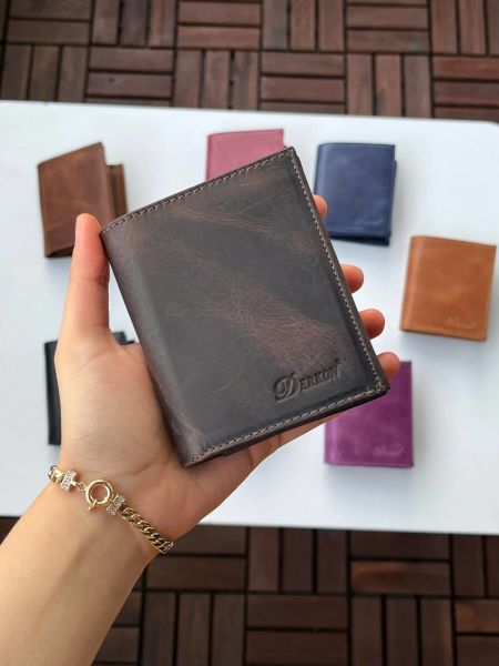Derkon Monaco Hakiki Crazy Deri Cüzdanı Kahverengi