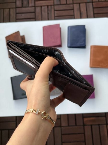 Derkon Monaco Hakiki Crazy Deri Cüzdanı Kahverengi