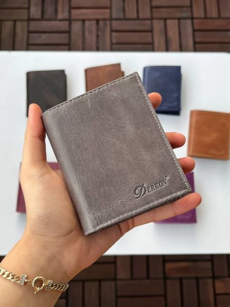 Derkon Monaco Hakiki Crazy Deri Cüzdanı Gri